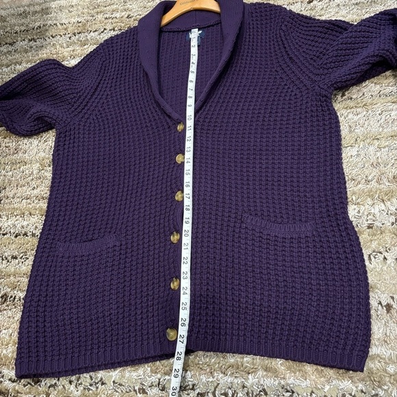 Lands End Women's 1X Purple Shawl Collar Sweater Cardigan Chunky Knit - Picture 10 of 11